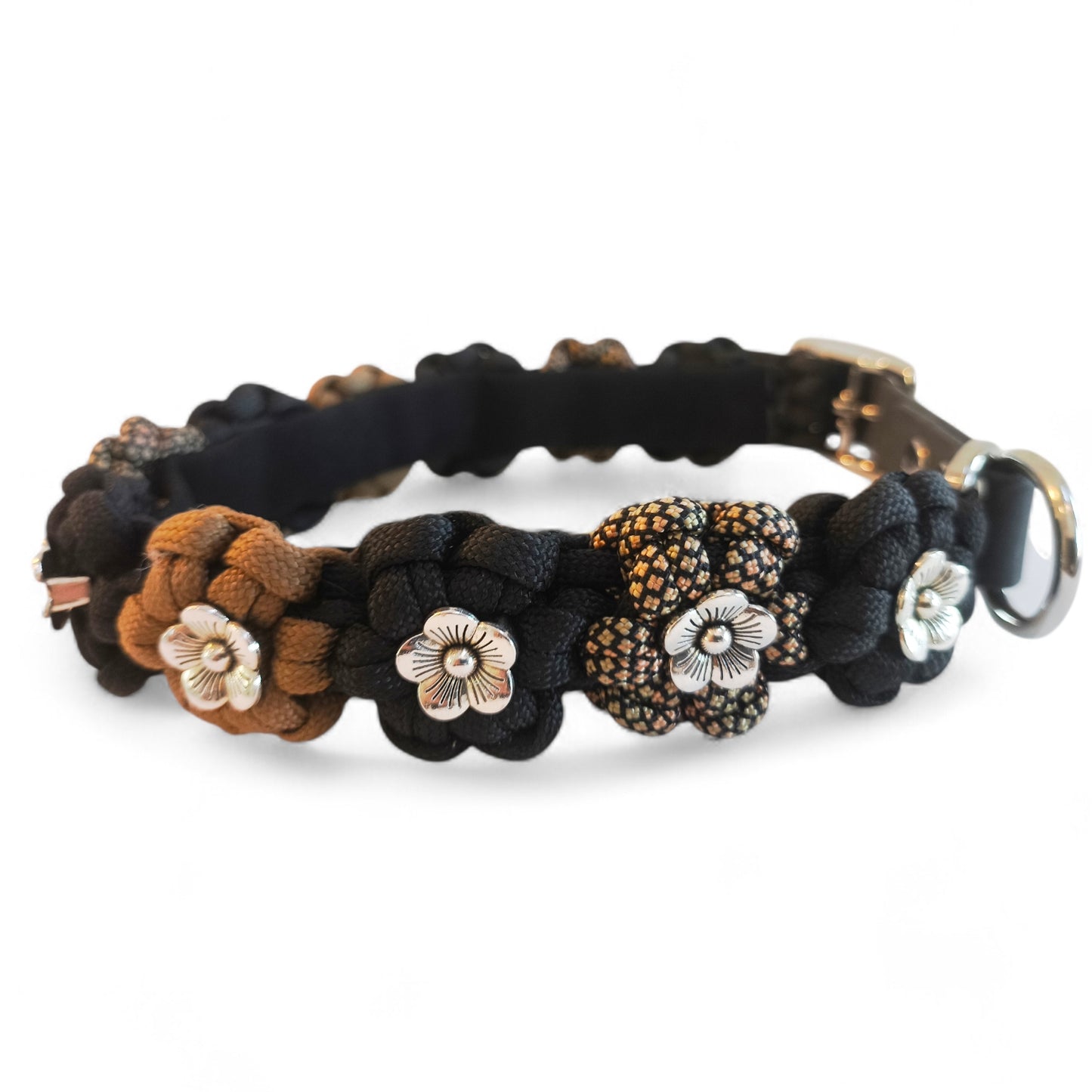 Halsband "les fleurs" Schwarz-Braun