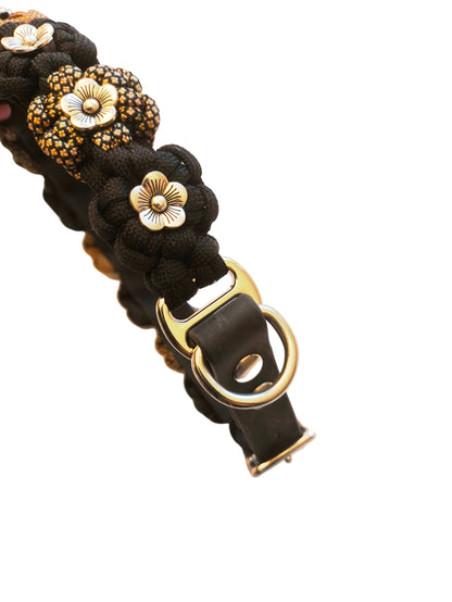 Halsband "les fleurs" Schwarz-Braun