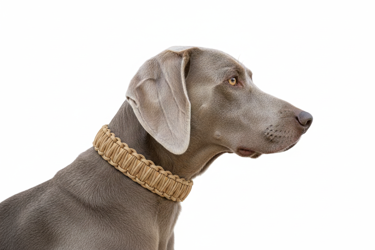 Weimaraner mit goldenem Paracord-Halsband