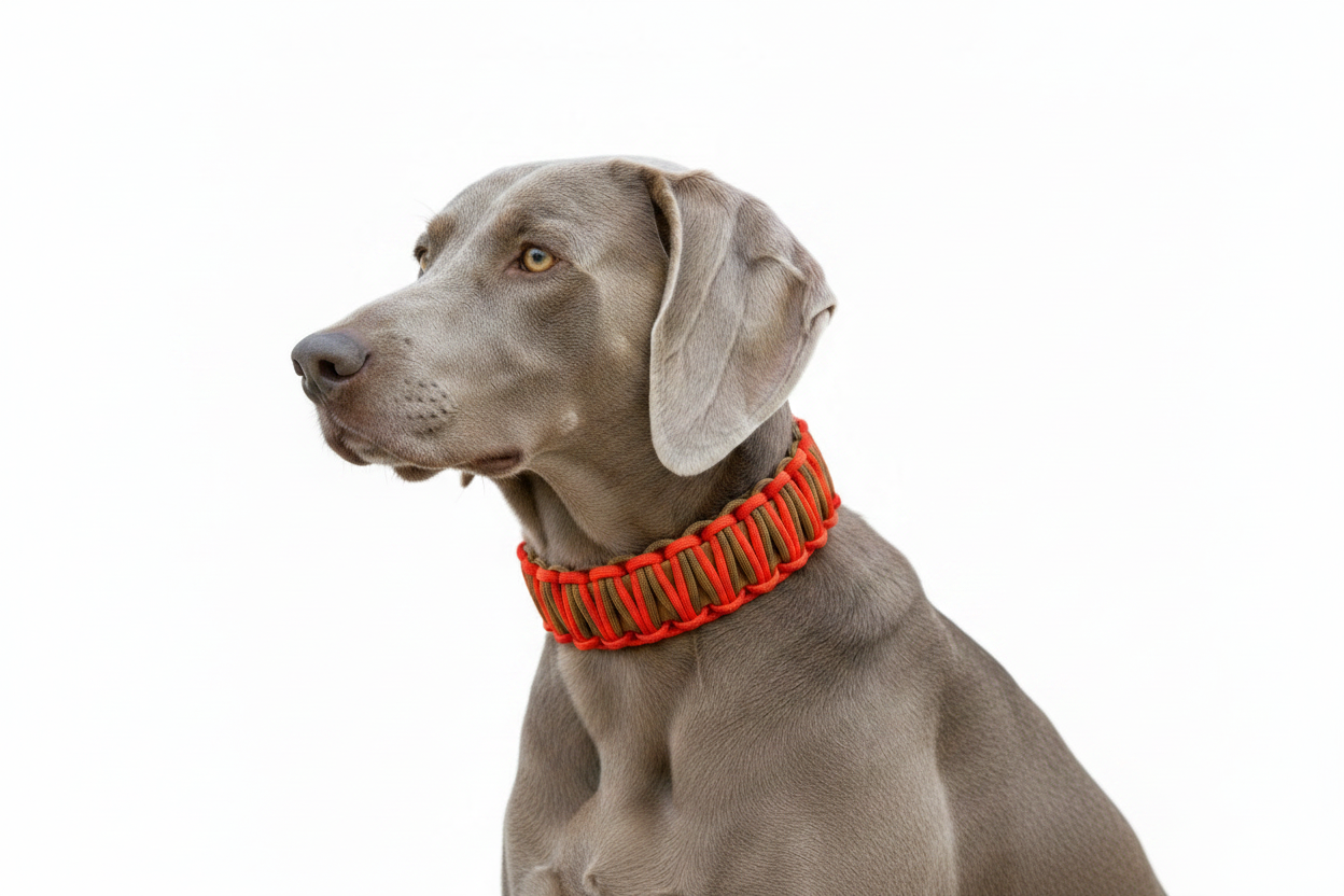 Weimaraner mit Paracord-Halsband im Querformat
