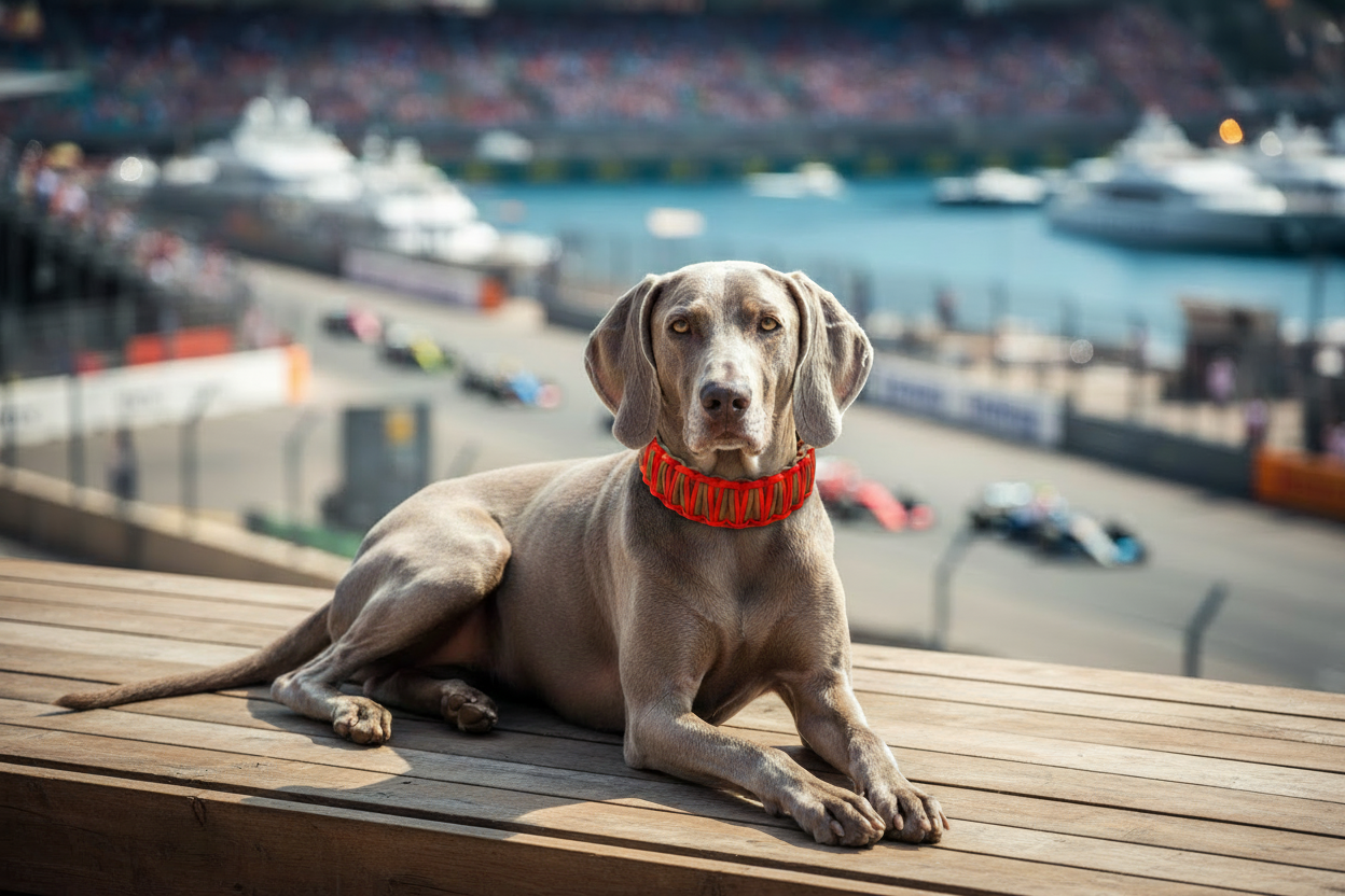 Weimaraner mit Paracord-Halsband in Monaco